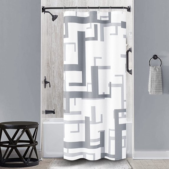 Stall Fabric Shower Curtain, 36x72 Inches Small Geometric Cloth Shower Curtain Set with 6 Plastic Hooks, Narrow Modern Walk in Neutral Simple Polyester Shower Curtains for Bathroom, Grey/Gray