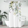 thumbnail image 1 of Stall Fabric Shower Curtain, 36x72 Narrow Linen Textured Heavy Duty Shower Curtain Set with 6 Metal Hooks, Watercolor Eucalyptus Leaves Plant with Floral Shower Curtains for Bathroom - Sage Green, 1 of 6