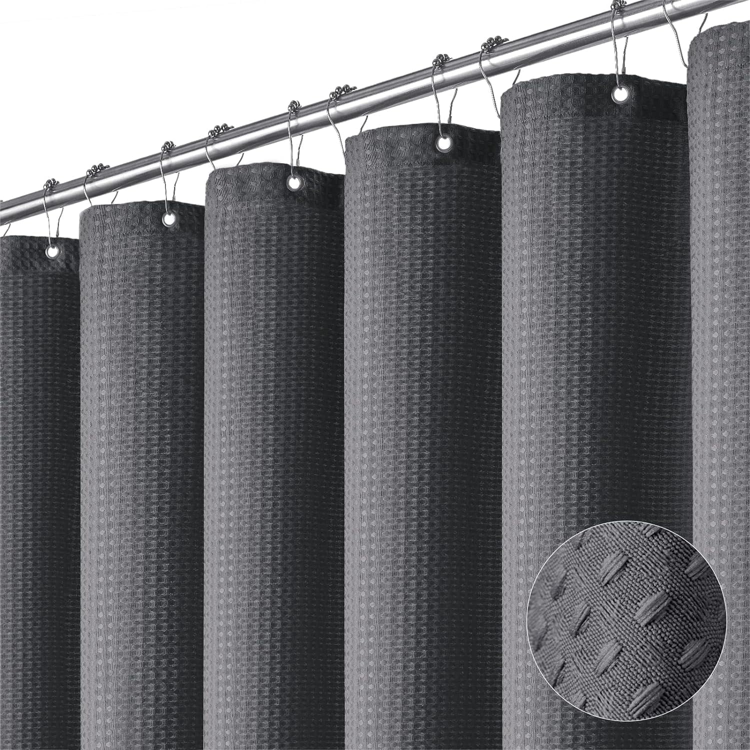 Stall Fabric Shower Curtain, 48 Inch Wide Waffle Weave Weighted Thick