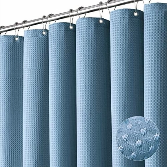 Stall Fabric Shower Curtain - 54 inch Wide Waffle Weave Weighted Thick Cloth Shower Curtains for Bathroom, Heavy Duty Hotel Spa Luxury Bath Curtain Set with 10 Hooks, 54x72, Moonlight Blue