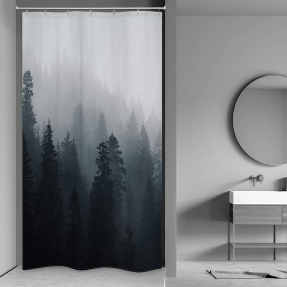 Stall Forest Dark Men Small Half Shower Curtain 36Wx72H Inch Nature Gothic Tree Winter Mountain Foggy Woodland Narrow Decor Bathroom Windows Fabric Polyester Waterproof 7 PCS Plastic Hooks