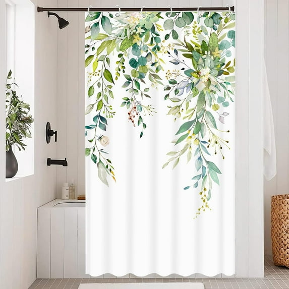 Stall Green Eucalyptus Shower Curtain Watercolor Floral Plant Leaf Shower Curtains for Bathroom Botanical Flower Waterproof Fabric Bath Curtain Decor (Green, 36'''' x 72'''')