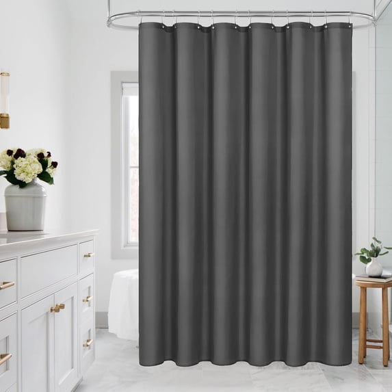Stall Half Size Shower Curtain Liner, 36 x 72 Inch Fabric Bath Curtain Liner for Modern Hotel, Dark Grey Shower Liners with Plastic Hooks, Washable & Water Repellent