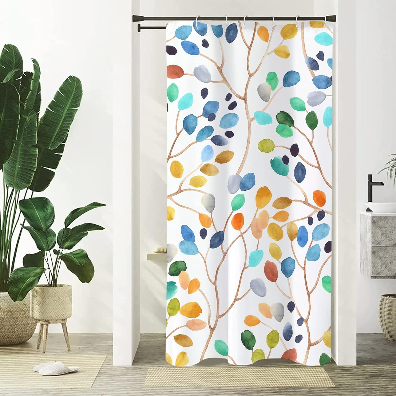 Stall Narrow Shower Curtain Sets Colorful Leaves Small Shower Curtain