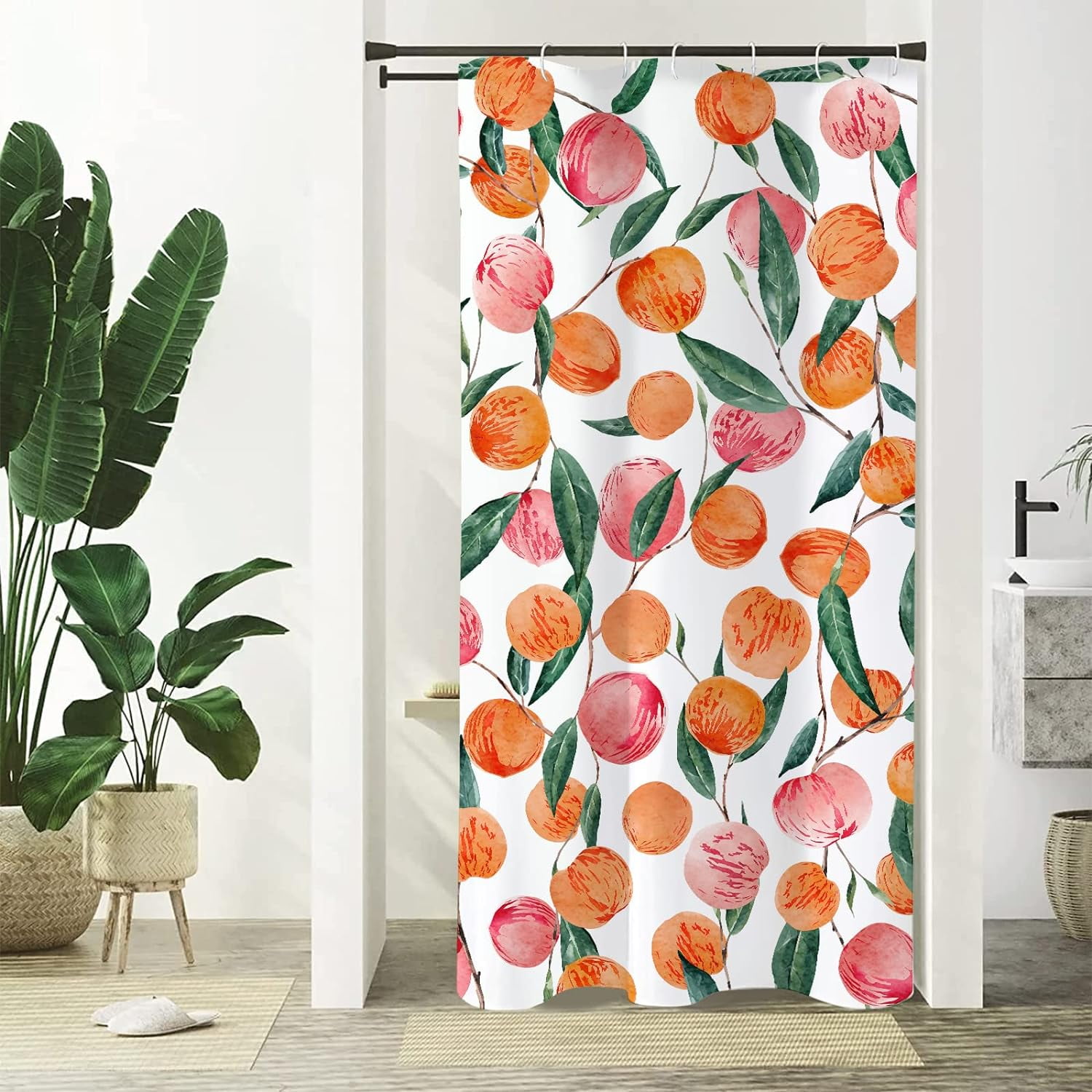Stall Narrow Shower Curtain Sets Peach Fruit Shower Curtain Dorm Half Size Small Fabric Shower ...