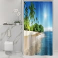 thumbnail image 1 of Stall Ocean Coastal Shower Curtain 36Wx72H Summer Beach Seaside Scene Palm Trees Island Blue Decor Fabric Set Polyester Waterproof 7 Pack Plastic Hooks, 1 of 4
