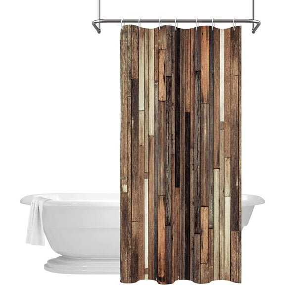 Stall Rustic Shower Curtain 36"W x 72"L Narrow Size Wood Barn Door Brown 36 Inch Bathroom Decor Vintage Wooden Antique Hardwood Polyester Fabric 7 Pack Plastic Hooks