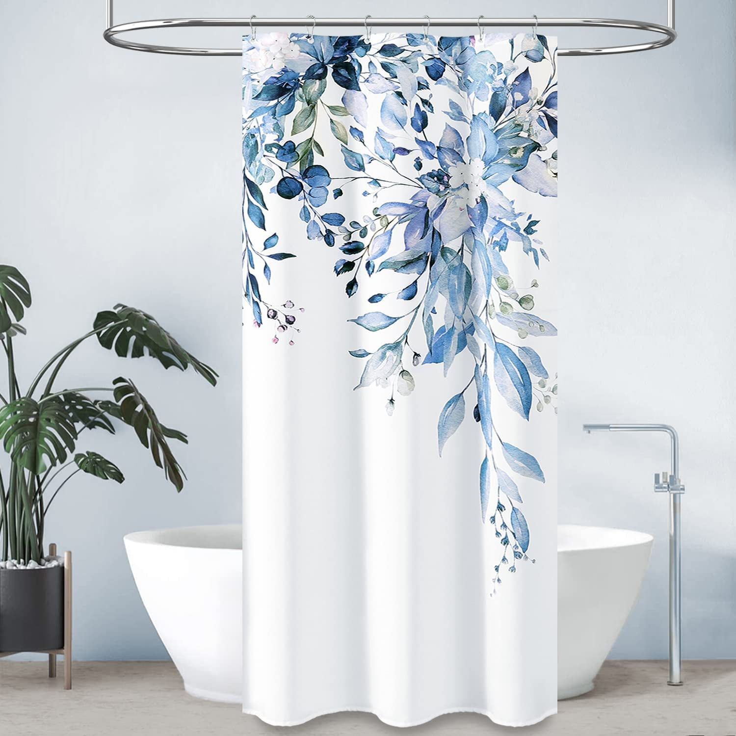 Stall Shower Curtain, 36 x 72 Inch Small Eucalyptus Leaves Pretty Fabric Shower Curtain with 6 ...