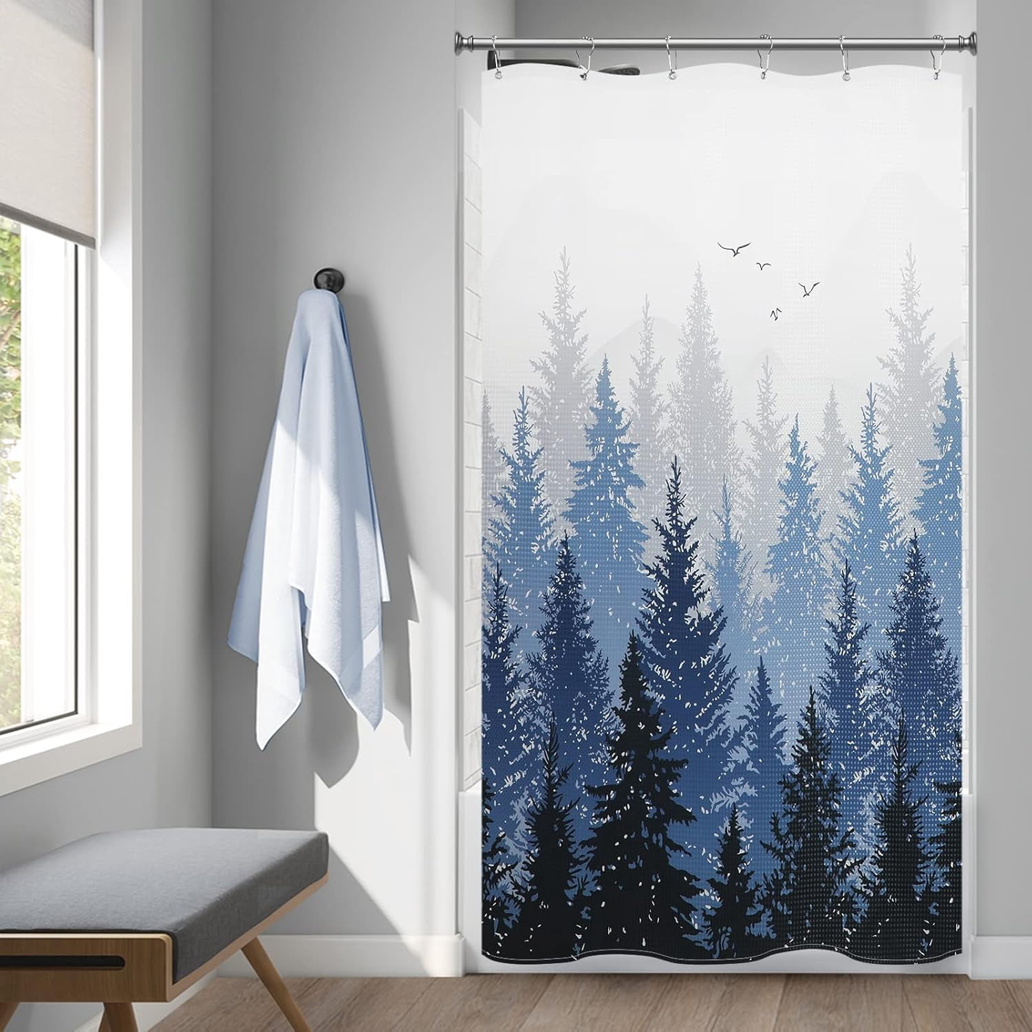 Stall Shower Curtain 36 x 72 Inches Tree RV Shower Curtains for Bathroom Mountain Shower Curtain Blue Fabric Shower Curtain Waterproof Half Size Shower Curtain 36 inch wide