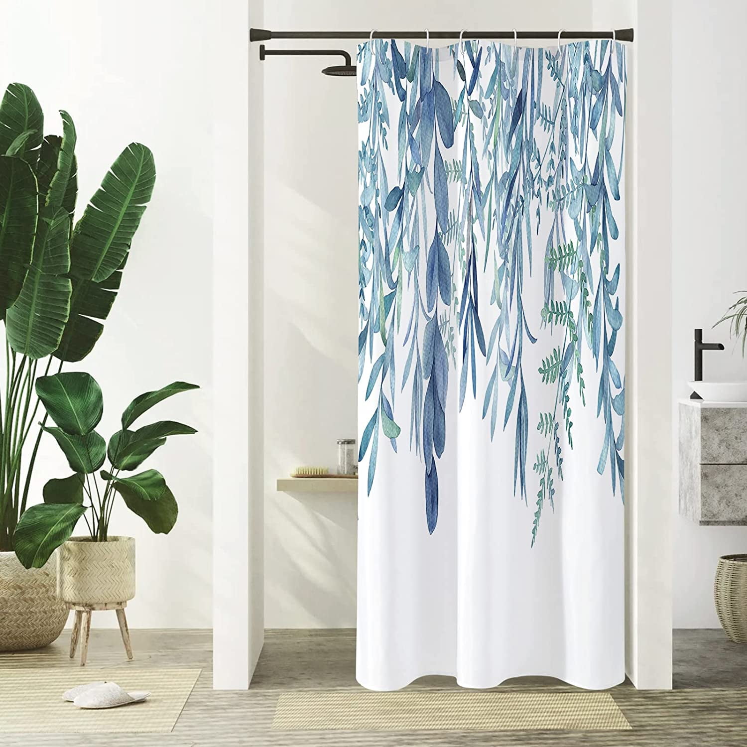 Stall Shower Curtain 36 x 72, Small Half Narrow Blue Shower Curtain