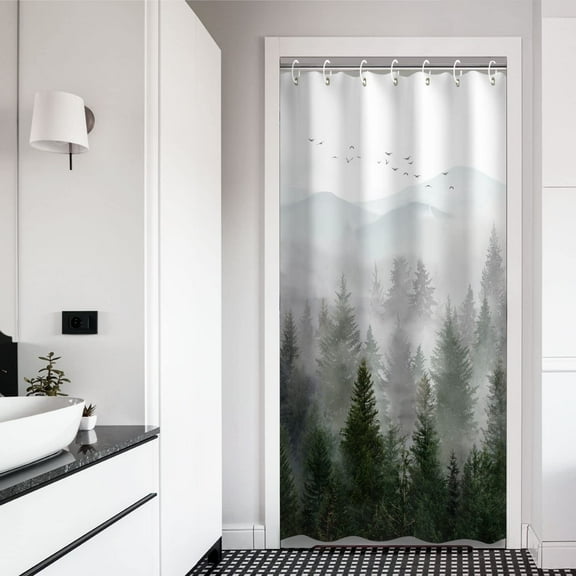 Stall Shower Curtain 36"x72" Inches Small Shower Curtain, Misty Forest Mountain Shower Curtain Tree Shower Curtains for Bathroom, Rainforest Nature Shower Curtain Hooks