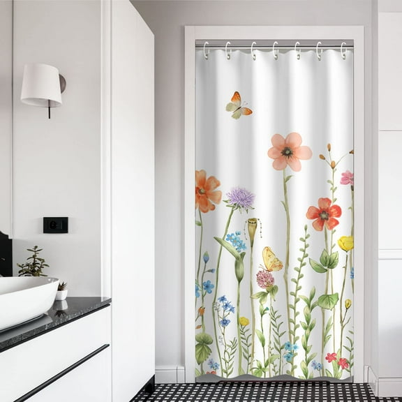 Stall Shower Curtain 36W x72H Inches Small Shower Curtain Floral Shower Curtains for Bathroom RV Narrow Flower Shower Curtains with 12 Hooks Short Half Shower Curtain Stall Size