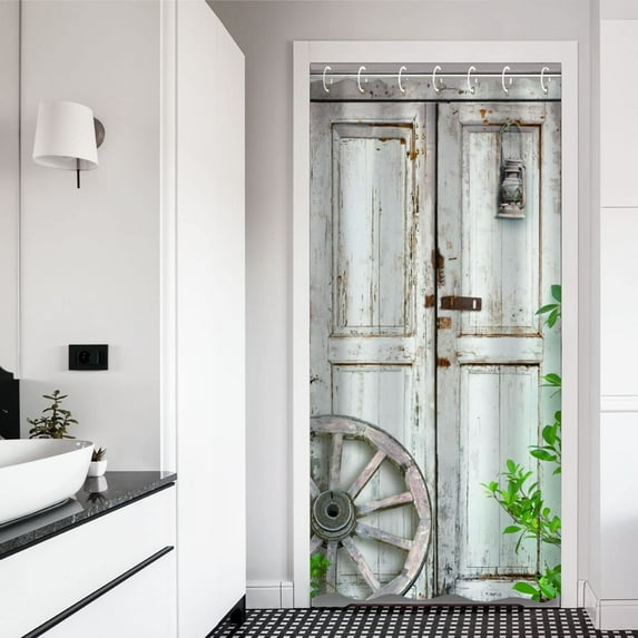 Stall Shower Curtain 36Wx72H Inches Small Shower Curtain Rustic Shower Curtain RV Shower Curtain Barn Door Narrow Farmhouse Shower Curtain with 10 Hooks Short Half Stall Size