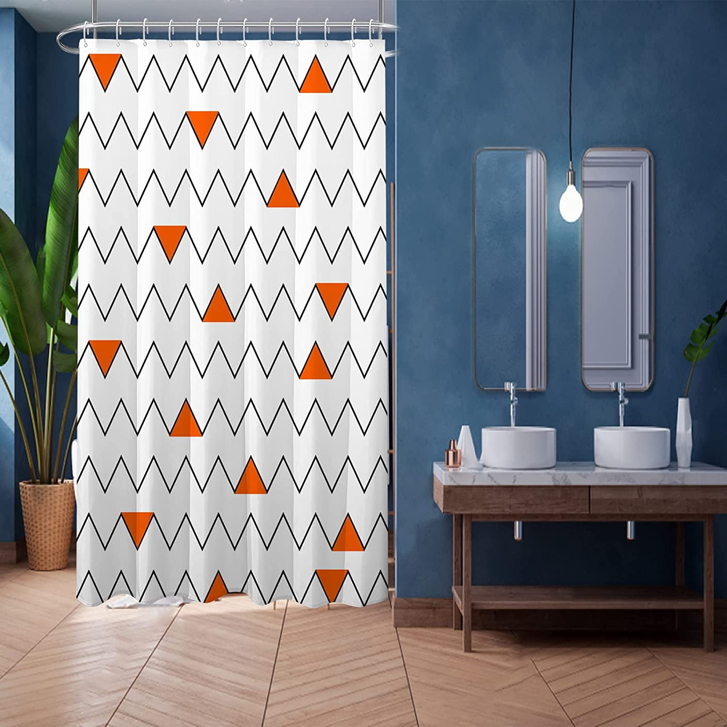 Stall Shower Curtain 36Wx72HInch, Modern Striped Orange Geometric ...