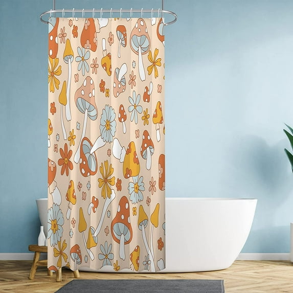 Stall Shower Curtain 36Wx72HInch, Retro Rainbow Mushroom Shower Curtain Set, Boho Colorful Floral Shower Curtain with Hooks,Water Resistant Polyester Fabric for Bathroom Decor