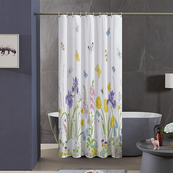Stall Shower Curtain,36x72 inch RV Bathroom Shower Curtains Set with Hooks,Spring Floral Butterfly Bath Curtain,Waterproof Fabric (Purple Green White)