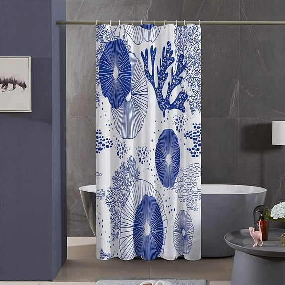 Stall Shower Curtain,36x72 inch RV Bathroom Shower Curtains Set with Hooks,Blue Coral Bath Curtain,Waterproof Fabric
