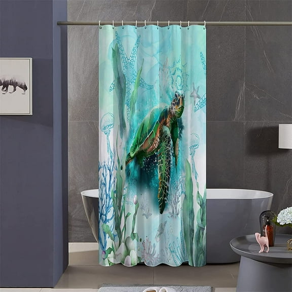 Stall Shower Curtain,36x72 inch RV Bathroom Shower Curtains Set with Hooks,Blue Turtle Bath Curtain,Waterproof Fabric