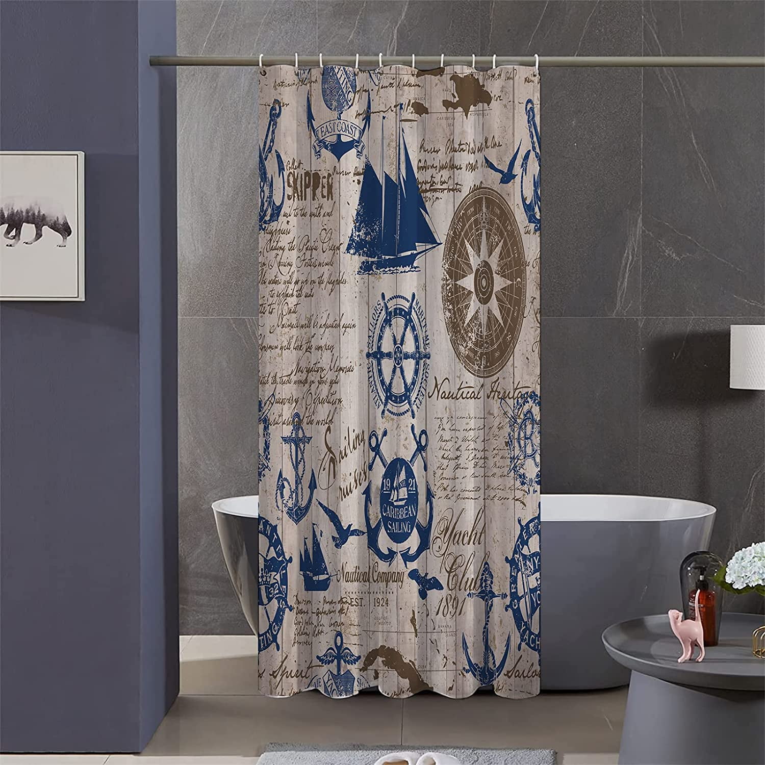 Stall Shower Curtain,36x72 inch RV Bathroom Shower Curtains Set with Hooks,Nautical Coastal Bath ...