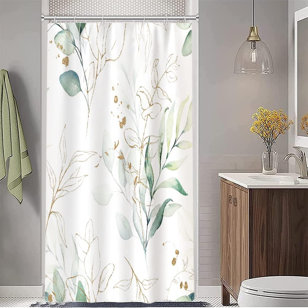 Stall Shower Curtain, Sage Green and Gold Eucalyptus Small Shower