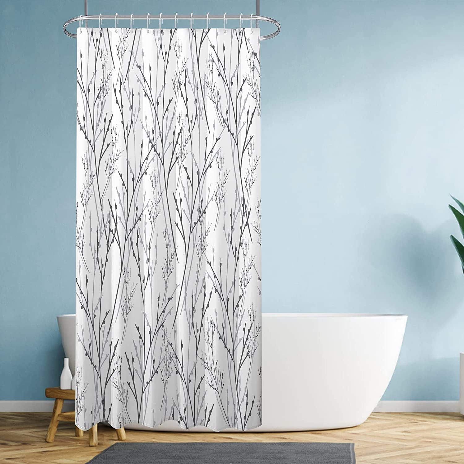 Stall Shower Curtain Set 36x72Inch, Black and White Branch Shower