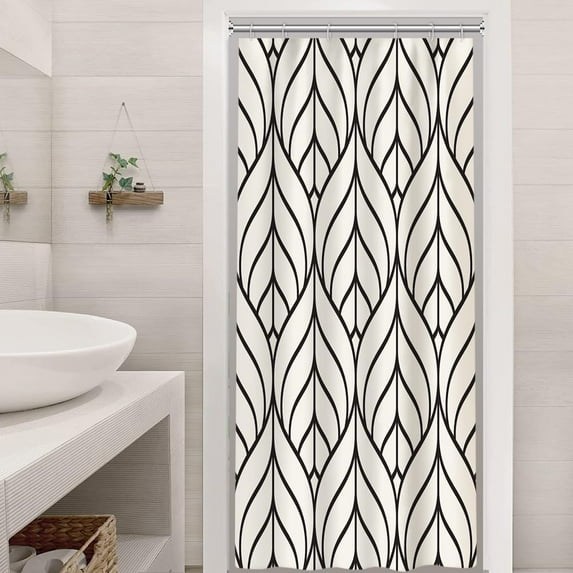 Stall Shower Curtain, Small Black and Beige Striped Shower Curtain Set for Bathroom Waterproof Narrow RV Shower Curtain Set with Hooks, 36x72 Inch