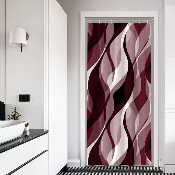 Stall Shower Curtain, Small Burgundy Shower Curtain Set for Bathroom Modern Waterproof Narrow Ombre Shower Curtain Set with Hooks, 36x72 Inch
