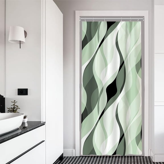 Stall Shower Curtain, Small Green Shower Curtain Set for Bathroom Modern Waterproof Shower Curtain Set with Hooks, 36x72 Inch