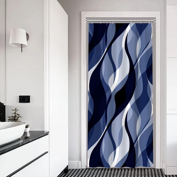 Stall Shower Curtain, Small Navy Blue Shower Curtain Set for Bathroom Modern Waterproof Narrow Ombre Shower Curtain Set with Hooks, 36x72 Inch