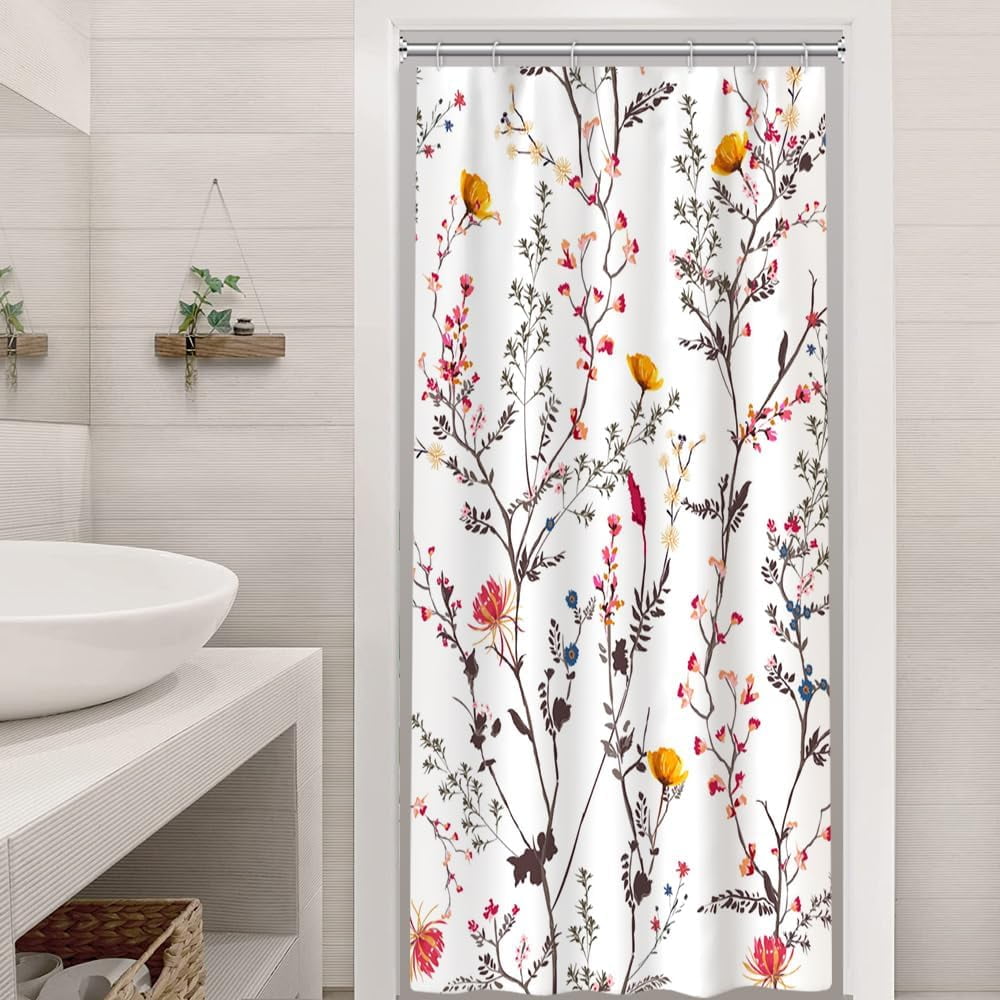 Stall Shower Curtain, Spring Pink and Yellow Floral Shower Curtain Set