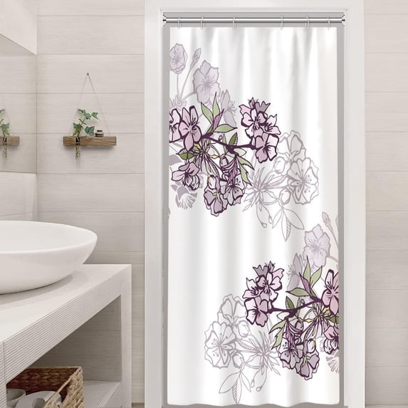 Stall Shower Curtain, Spring Purple Flower Shower Curtain Set for Bathroom Waterproof Fabric Small RV Bathroom Curtain with Hooks, 36x72 Inch