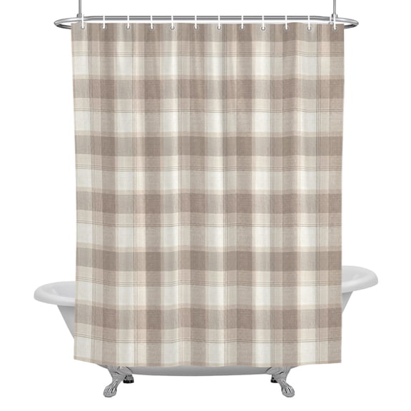 Stall Shower Curtains 36" x 72", Beige Checked Washable Shower Curtain for Bathroom, Farmhouse Gingham Buffalo Plaid Waterproof Polyester Fabric Bathtub Curtain Panel