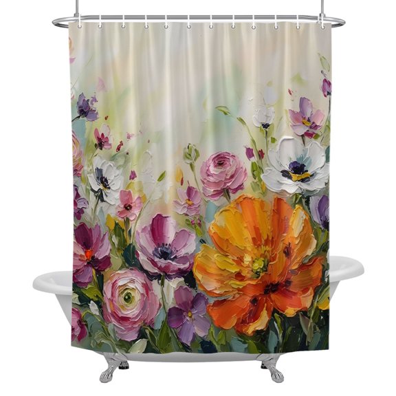 Stall Shower Curtains 36" x 72", Botanical Flowers Washable Shower Curtain for Bathroom, Country Floral Herbs Oil Painting Waterproof Polyester Fabric Bathtub Curtain Panel