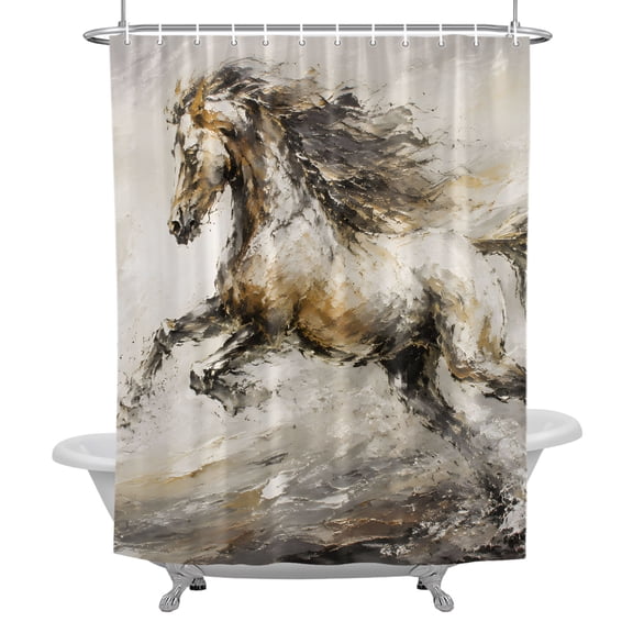 Stall Shower Curtains 36" x 72", Grey Horse Washable Shower Curtain for Bathroom, Vintage Abstract Oil Painting Galloping Waterproof Polyester Fabric Bathtub Curtain Panel
