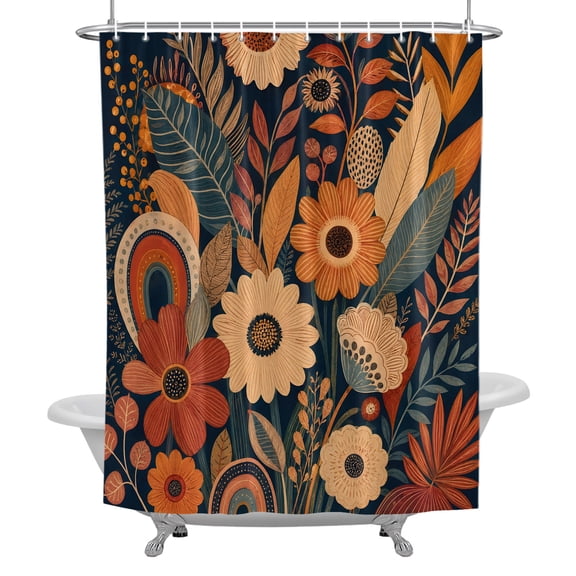 Stall Shower Curtains 36" x 72", Terracotta Flowers Washable Shower Curtain for Bathroom, Boho Floral Leaves Vintage Pastoral Botanical Waterproof Polyester Fabric Bathtub Curtain Panel