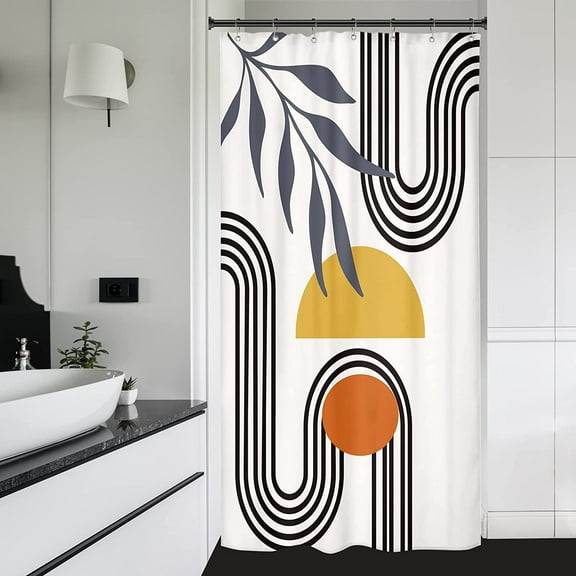 Stall Small Abstract Boho Mid Century Funky Shower Curtain Geometric Half 36x72 Inch Rv Single Narrow Contemporary Minimalist Semicircle Arch Rustic Polyester Fabric Bathroom Bathtub Decor