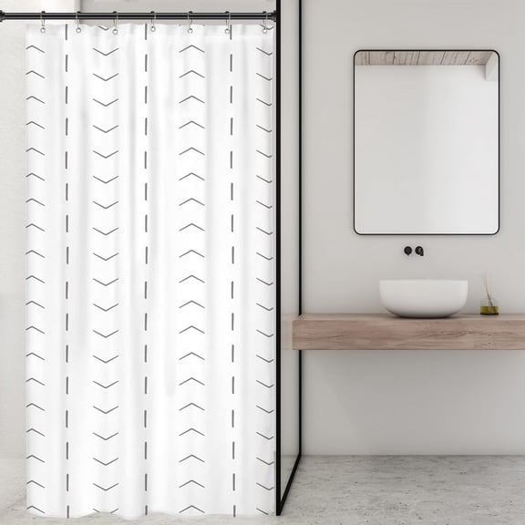 Stall Small Boho Shower Curtain Half Size 36x72 Inch Gray Grey White Geometric Chevron Bold Striped Herringbone Single Narrow Tiny Walkin Rv Decor Fabric Bathroom Set Polyester Waterproof