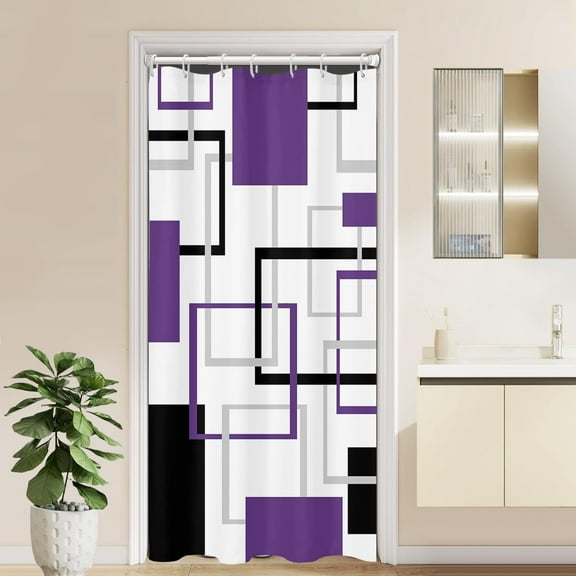 Stall Small Shower Curtain 36''''W x 72''''L Purple Black White Grey Gray Geometric Cross Checkered Modern Geometry Minimalist Neutral Design Polyester Waterproof 7 Pack Plastic Hooks