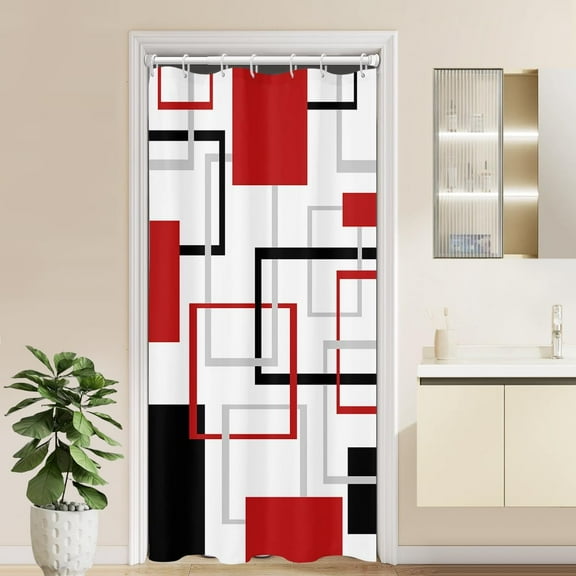 Stall Small Shower Curtain 36''''W x 72''''L Red Black White Grey Geometric Cross Checkered Geometric Modern Design Polyester Waterproof 7 Pack Plastic Hooks