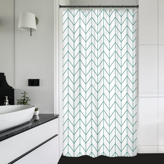 Stall Small Shower Curtain Half Size 36x72 Inch White Teal Single Narrow Tiny Geometric Chevron Striped Herringbone 7 Pack Hooks Dorm Decor Fabric Bathroom Set Polyester Waterproof
