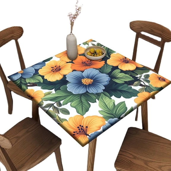 Stall Tablecloth, Tropical Floral Pattern Printed on Washable Picnic Table Cover, for Camping Trips RV Travel and Outdoor Activities, Fit for 36" x 36" Square Tables