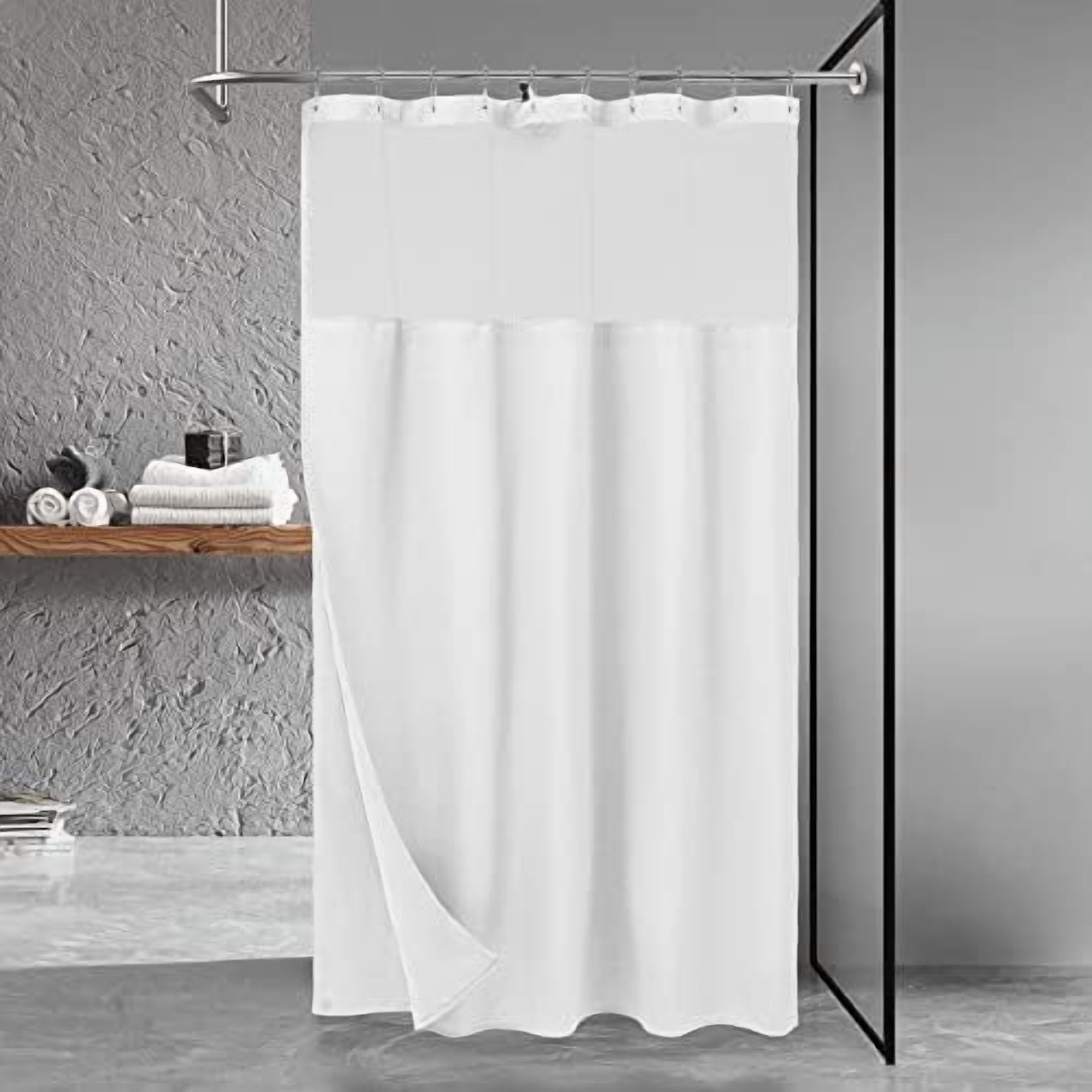 Stall Waffle Shower Curtain with Snap-in Fabric Liner & Hooks Set - 54