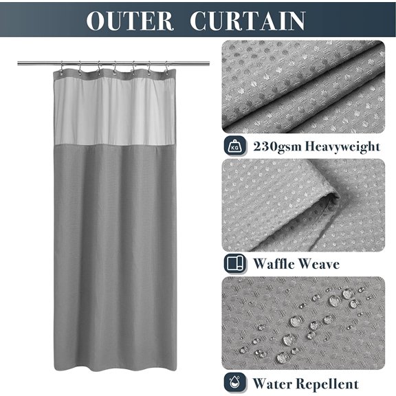 Stall Waffle Shower Curtain With Snap-In Fabric Liner & Hooks Set - 36" X 72" Small[646]