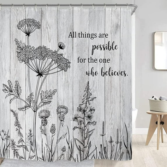 Stall Wildflower Small Half Shower Curtain 36Wx72H Inch Farmhouse Flower Botanical Floral Plant Herbs Vintage Decor Bathroom Windows Fabric Polyester Waterproof 7 Pack Plastic Hooks