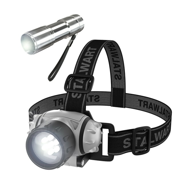 Stalwart 12-LED Headlamp Plus 6-LED Flashlight Super Set