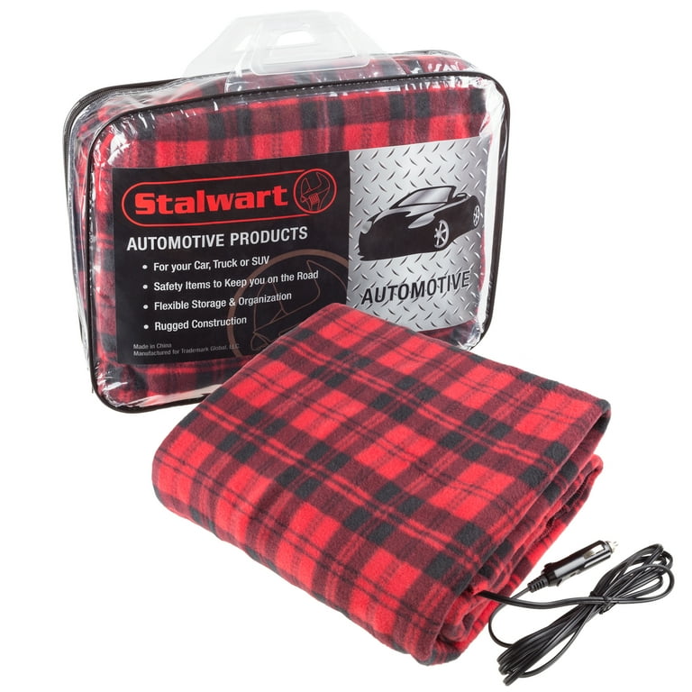 Stalwart 12V Operated Heated Car Throw Portable Red Black Buffalo Check Fleece Auto Blanket Walmart