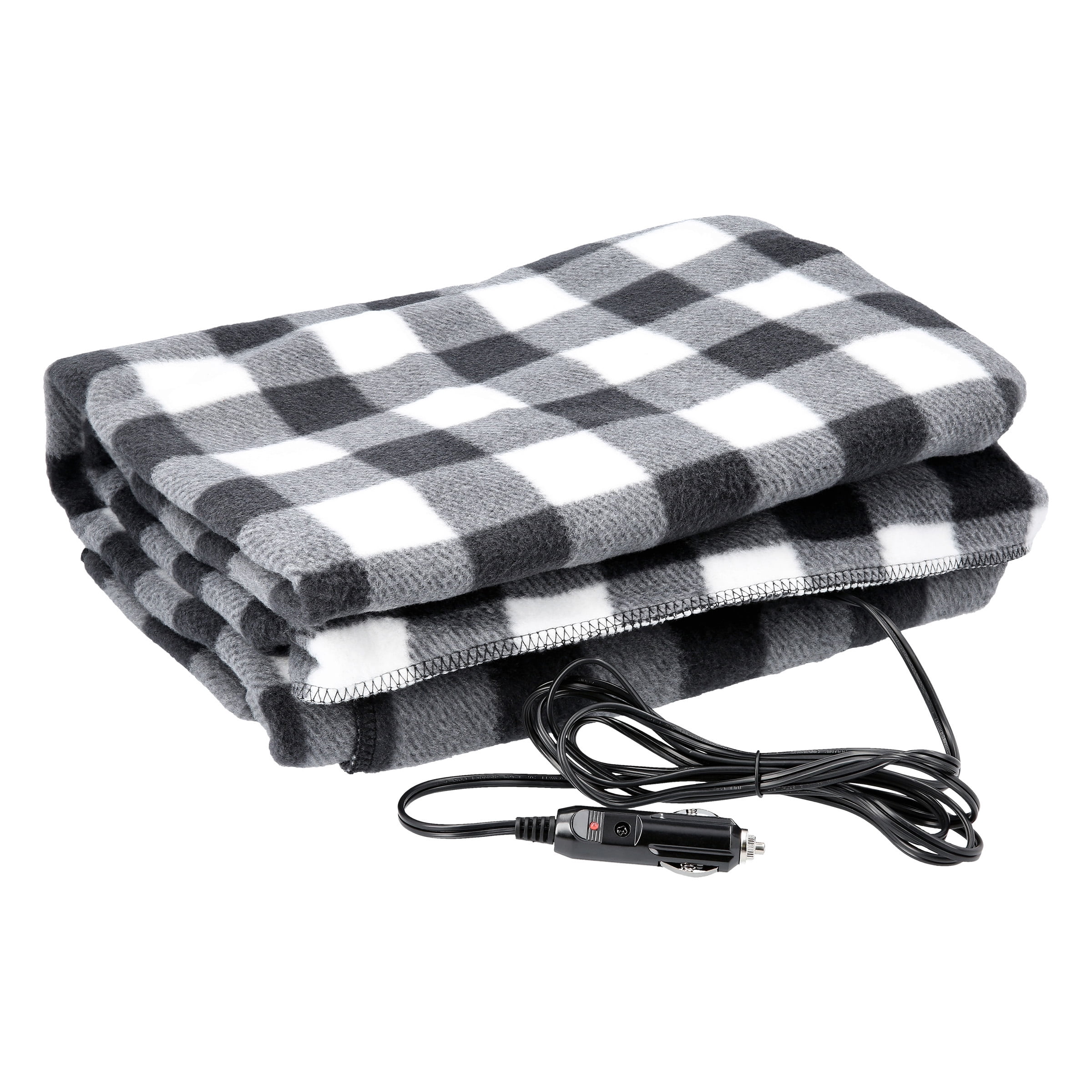 Stalwart 12V Electric Heated Car Blanket with a 96 Inch Cord Black Plaid Walmart