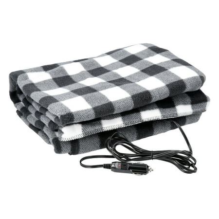 Stalwart 12V Electric Heated Car Blanket with a 96-Inch Cord (Black Plaid)