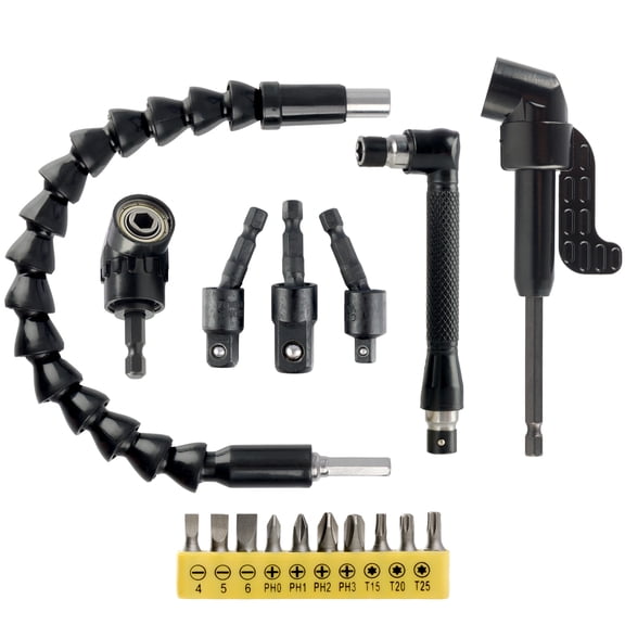 Stalwart 17-Piece Flexible Drill Bit Extension Kit with 105 Right Angle Drill Attachments
