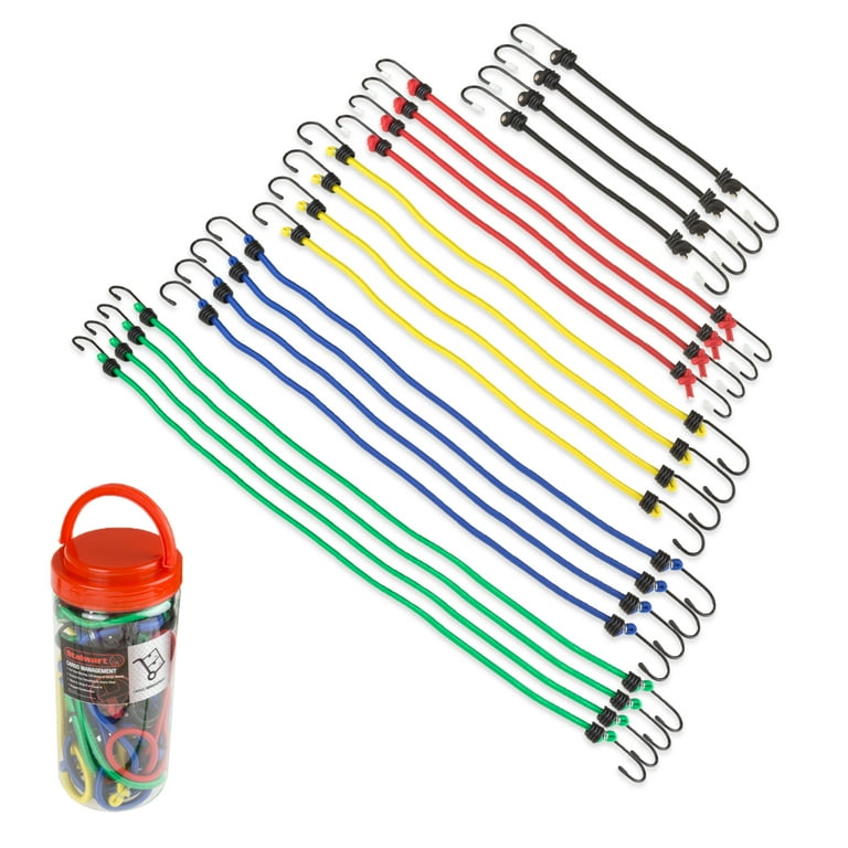 Stalwart 20 Pack of Assorted Length Bungee Cords with Hooks in Plastic Jar